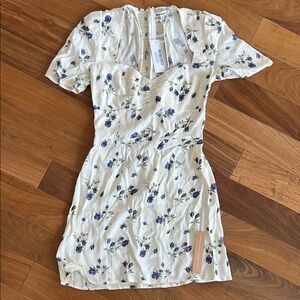 Reformation Brittney Floral White and Blue Dress (nwt)